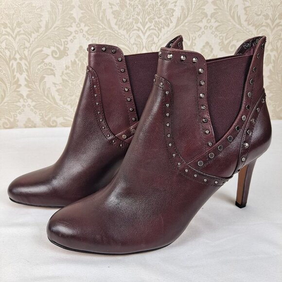Vince Camuto Size 9.5M Consheta Burgundy Leather Booties Studded Stiletto NWT - Picture 1 of 13